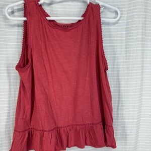 LOFT Coral-Red Ruffle-Hem Tank Top